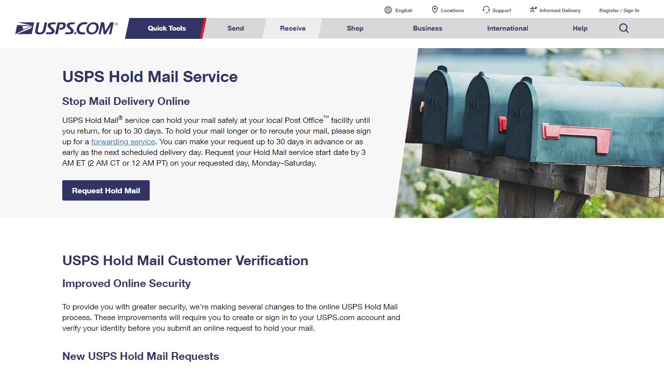 Hold Mail - Stop Mail Delivery Online | USPS